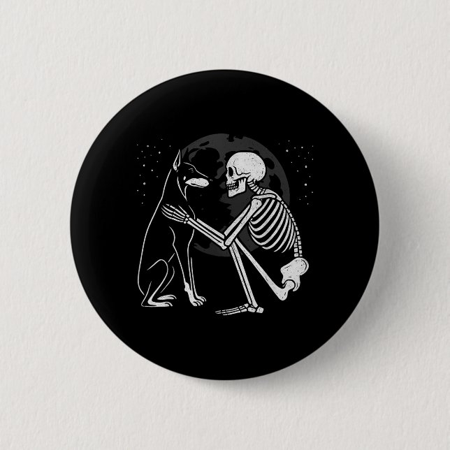 Doberman Pinscher Skeleton Moon Halloween Dog Button (Front)