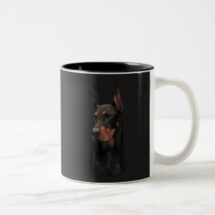 Doberman Pinscher, Square Wall Clock T-Shirt Butto Two-Tone Coffee Mug