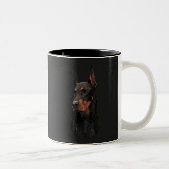 Doberman Pinscher, Square Wall Clock T-Shirt Butto Two-Tone Coffee Mug (Right)