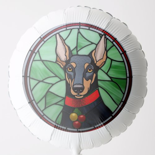 Doberman Pinscher Stained Glass Christmas  Balloon