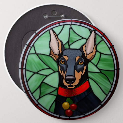 Doberman Pinscher Stained Glass Christmas  Button