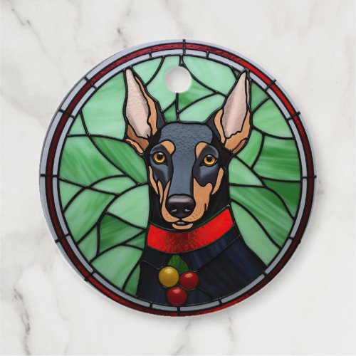 Doberman Pinscher Stained Glass Christmas  Favor Tags