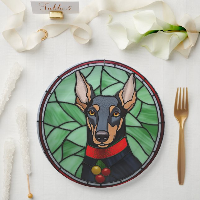 Doberman Pinscher Stained Glass Christmas  Paper Plates (Wedding)