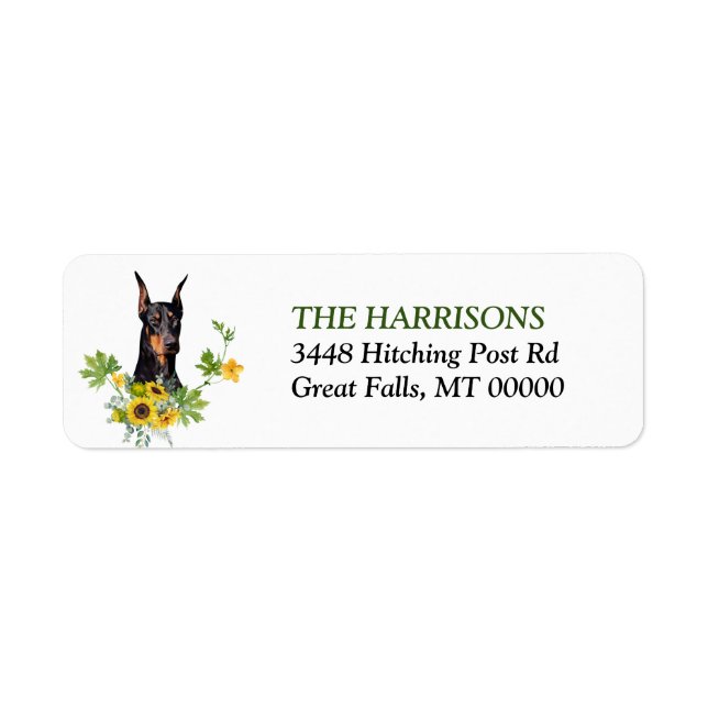 Doberman Pinscher Sunflower Wreath Return Address Label (Front)