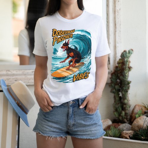 Doberman Pinscher Surfer Riding Tropical Wave T_Shirt