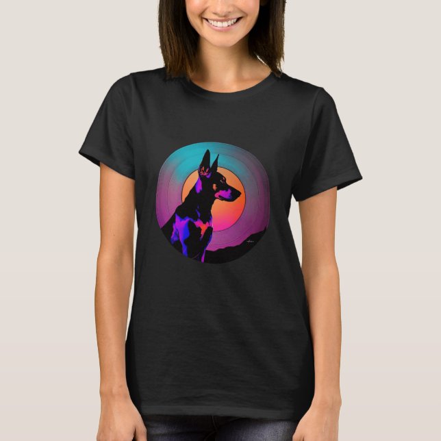 Doberman Pinscher Synthwave 80s Retrowave Aestheti T-Shirt (Front)