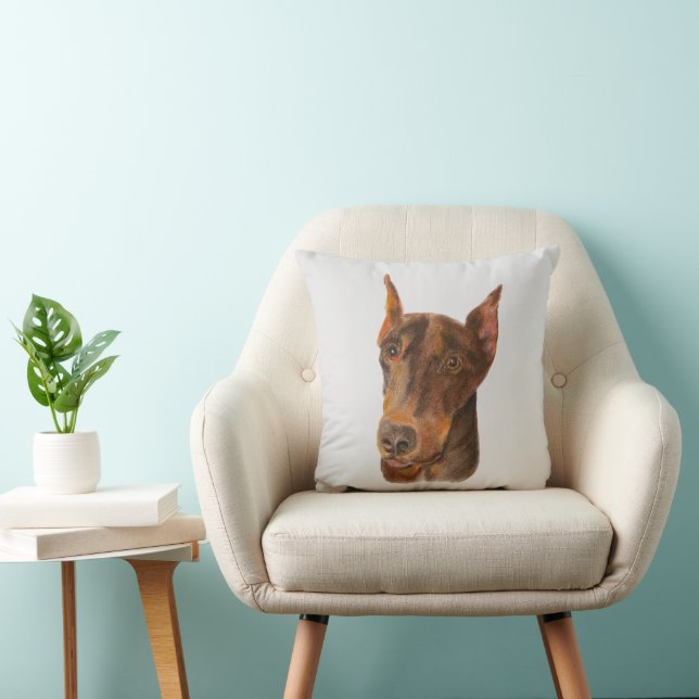 Doberman Pinscher Throw Pillow (Chair)
