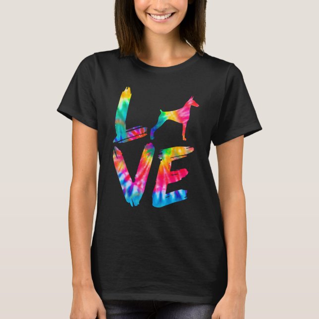 Doberman Pinscher Tie Dye Love Dog Mom Dad T-Shirt (Front)