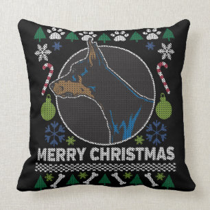Doberman Pinscher Ugly Christmas Sweater Dog Throw Pillow