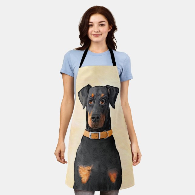 Doberman Pinscher Uncropped Painting Original Art Apron (Worn)