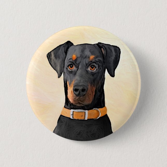 Doberman Pinscher Uncropped Painting Original Art Button (Front)