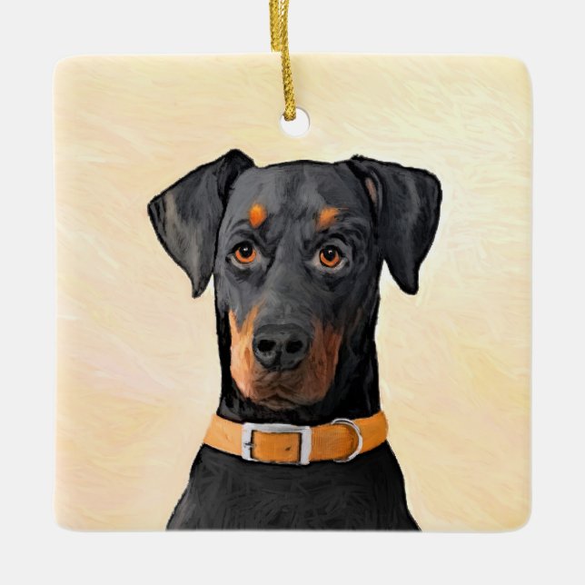 Doberman Pinscher Uncropped Painting Original Art Ceramic Ornament (Front)