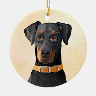 Doberman Pinscher Uncropped Painting Original Art Ceramic Ornament