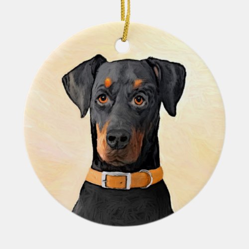 Doberman Pinscher Uncropped Painting Original Art Ceramic Ornament