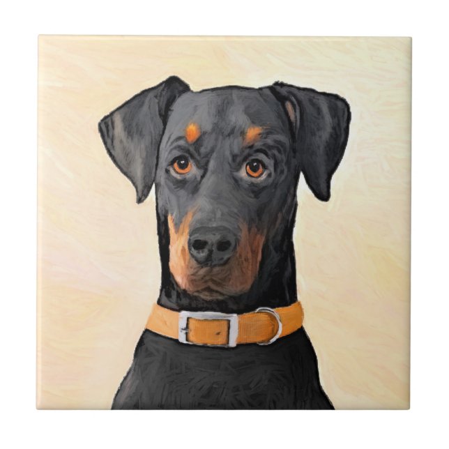 Doberman Pinscher Uncropped Painting Original Art Ceramic Tile (Front)