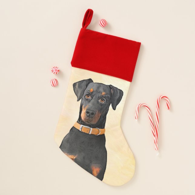 Doberman Pinscher Uncropped Painting Original Art Christmas Stocking (Front)
