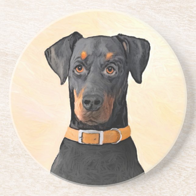 Doberman Pinscher Uncropped Painting Original Art Coaster (Front)