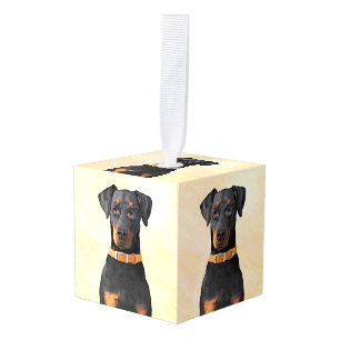 Doberman Pinscher Uncropped Painting Original Art Cube Ornament