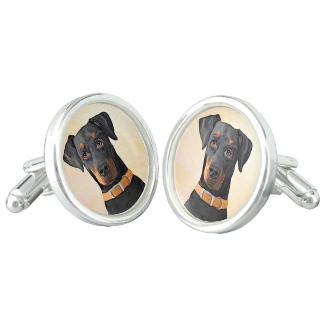 Doberman Pinscher Uncropped Painting Original Art Cufflinks (Angled)