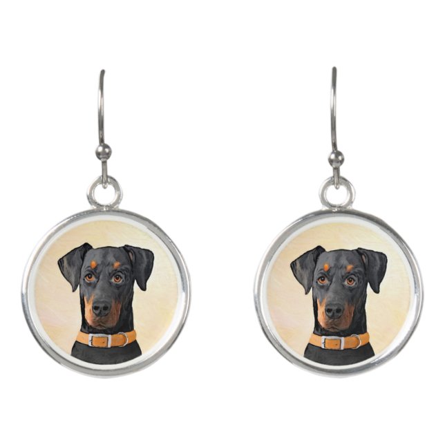Doberman Pinscher Uncropped Painting Original Art Earrings (Front)