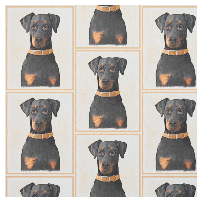 Doberman Pinscher Uncropped Painting Original Art Fabric (Swatch)