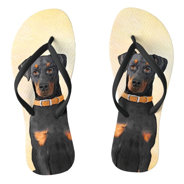 Doberman Pinscher Uncropped Painting Original Art Flip Flops (Footbed)