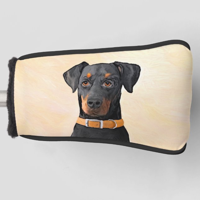 Doberman Pinscher Uncropped Painting Original Art Golf Head Cover (Front)