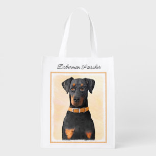 Doberman Pinscher Uncropped Painting Original Art Grocery Bag