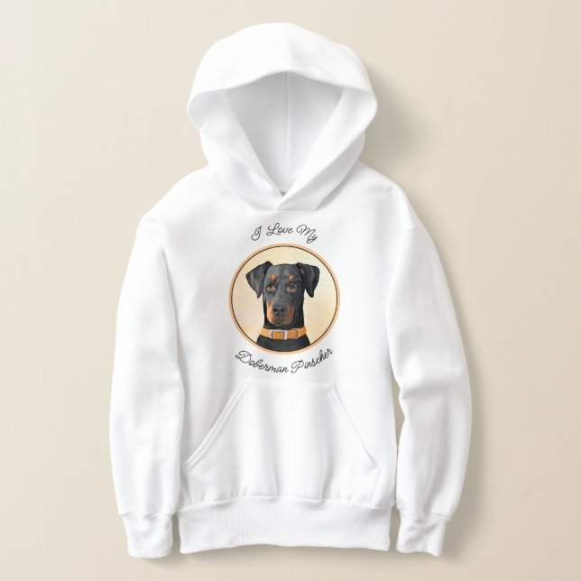 Doberman Pinscher Uncropped Painting Original Art Hoodie (Laydown)