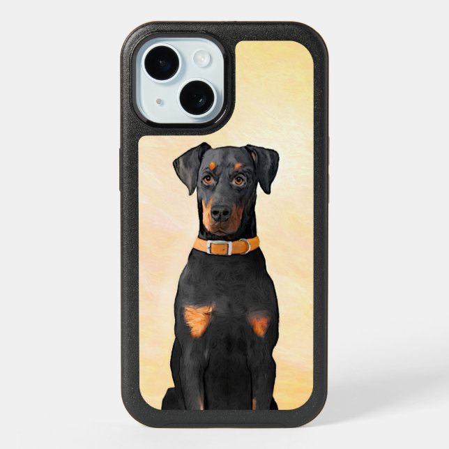 Doberman Pinscher Uncropped Painting Original Art iPhone 15 Case (Back)