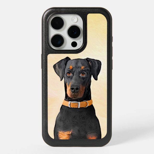 Doberman Pinscher Uncropped Painting Original Art iPhone 15 Pro Case (Back)