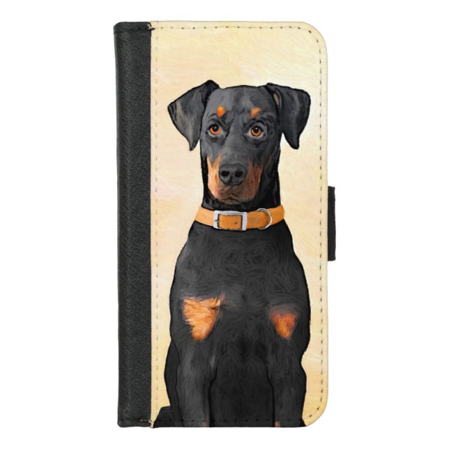 Doberman Pinscher Uncropped Painting Original Art iPhone Wallet Case (Front)