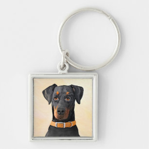 Doberman Pinscher Uncropped Painting Original Art Keychain