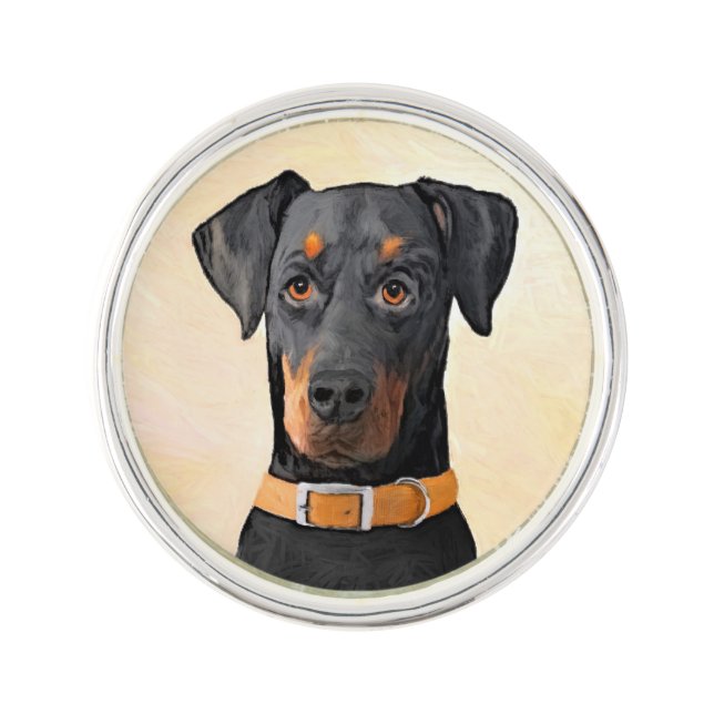 Doberman Pinscher Uncropped Painting Original Art Lapel Pin (Front)