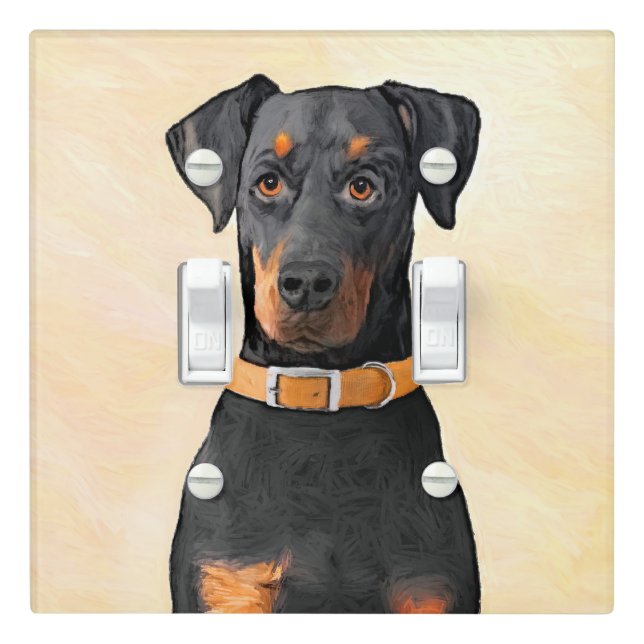 Doberman Pinscher Uncropped Painting Original Art Light Switch Cover (In Situ)