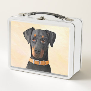 Doberman Pinscher Uncropped Painting Original Art Metal Lunch Box
