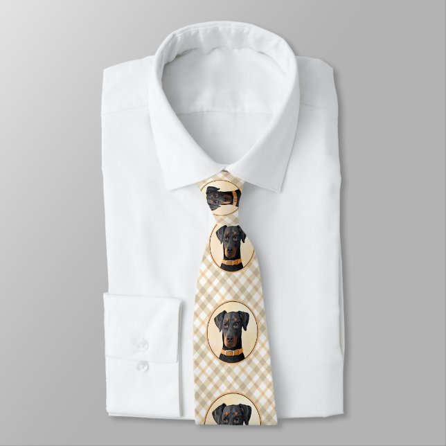 Doberman Pinscher Uncropped Painting Original Art Neck Tie (Tied)