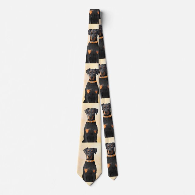 Doberman Pinscher Uncropped Painting Original Art Neck Tie (Front)
