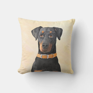 Doberman Pinscher Uncropped Painting Original Art Outdoor Pillow