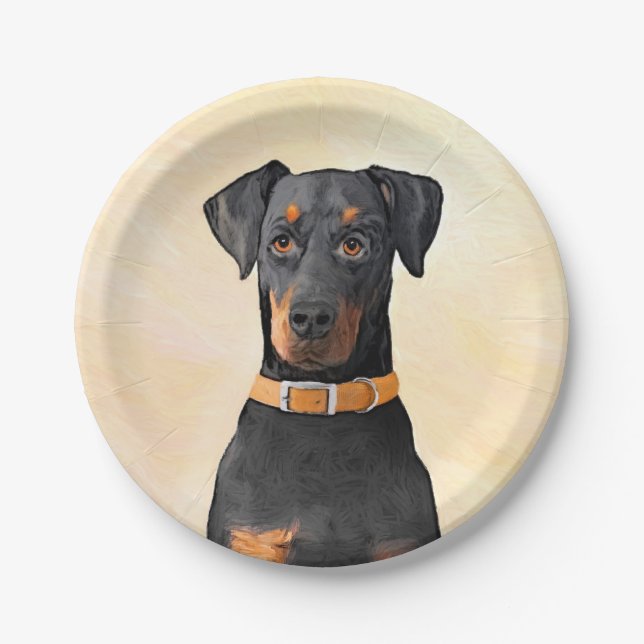 Doberman Pinscher Uncropped Painting Original Art Paper Plates (Front)