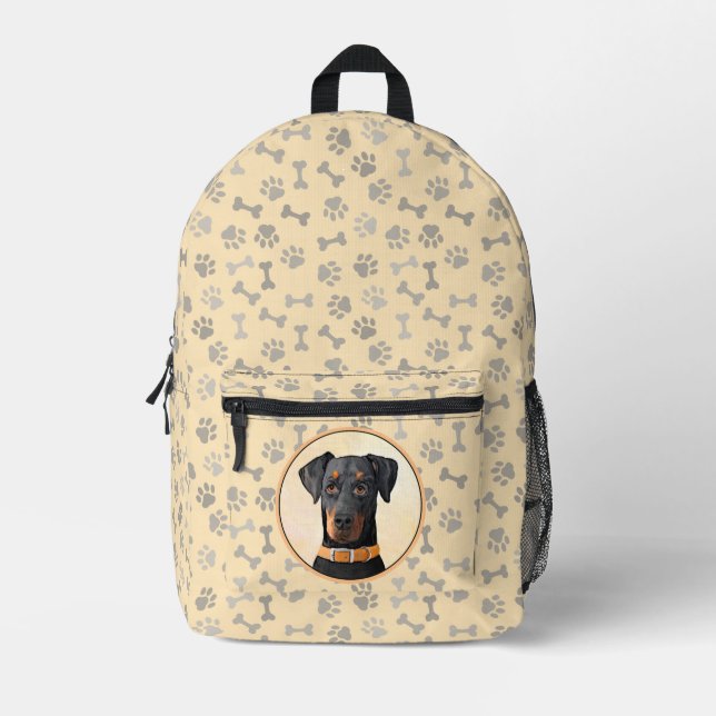 Doberman Pinscher Uncropped Painting Original Art Printed Backpack (Front)