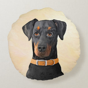 Doberman Pinscher Uncropped Painting Original Art Round Pillow