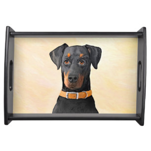 Doberman Pinscher Uncropped Painting Original Art Serving Tray