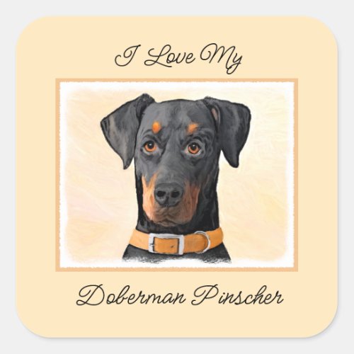 Doberman Pinscher Uncropped Painting Original Art Square Sticker