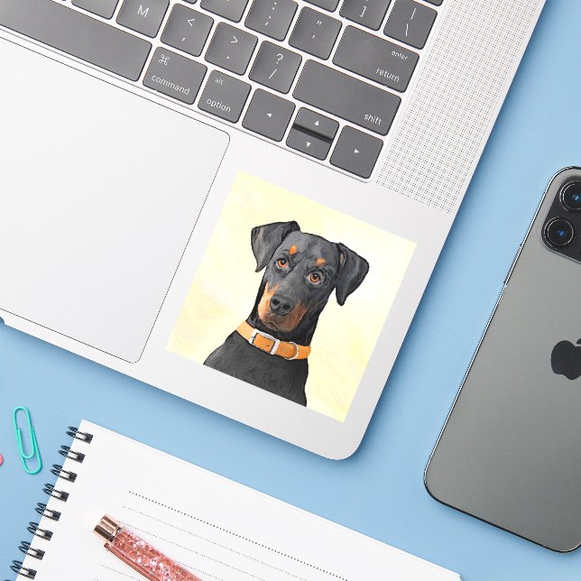 Doberman Pinscher Uncropped Painting Original Art Sticker (Laptop w/ iPhone)
