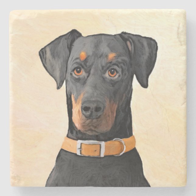Doberman Pinscher Uncropped Painting Original Art Stone Coaster (Front)