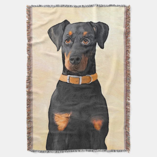 Doberman Pinscher Uncropped Painting Original Art Throw Blanket (Front Vertical)