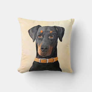 Doberman Pinscher Uncropped Painting Original Art Throw Pillow