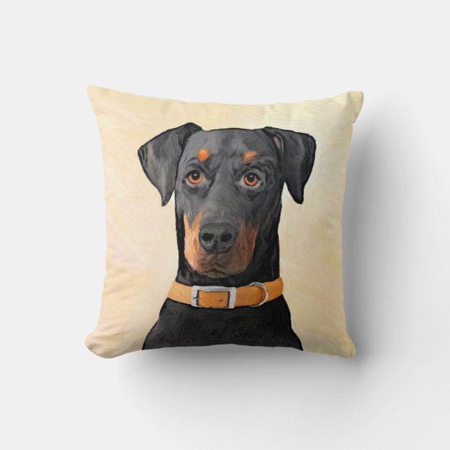 Doberman Pinscher Uncropped Painting Original Art Throw Pillow (Front)