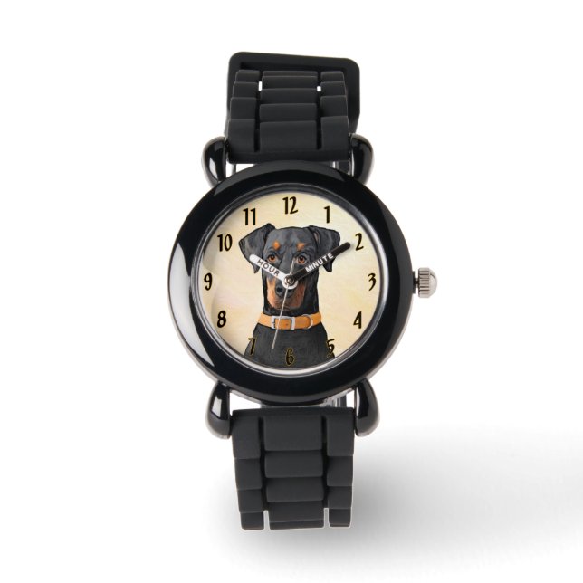 Doberman Pinscher Uncropped Painting Original Art Watch (Front)